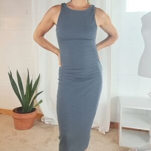 KOOKAI merino wool blend ribbed muscle tank midi body con dress in Petroleum sz1